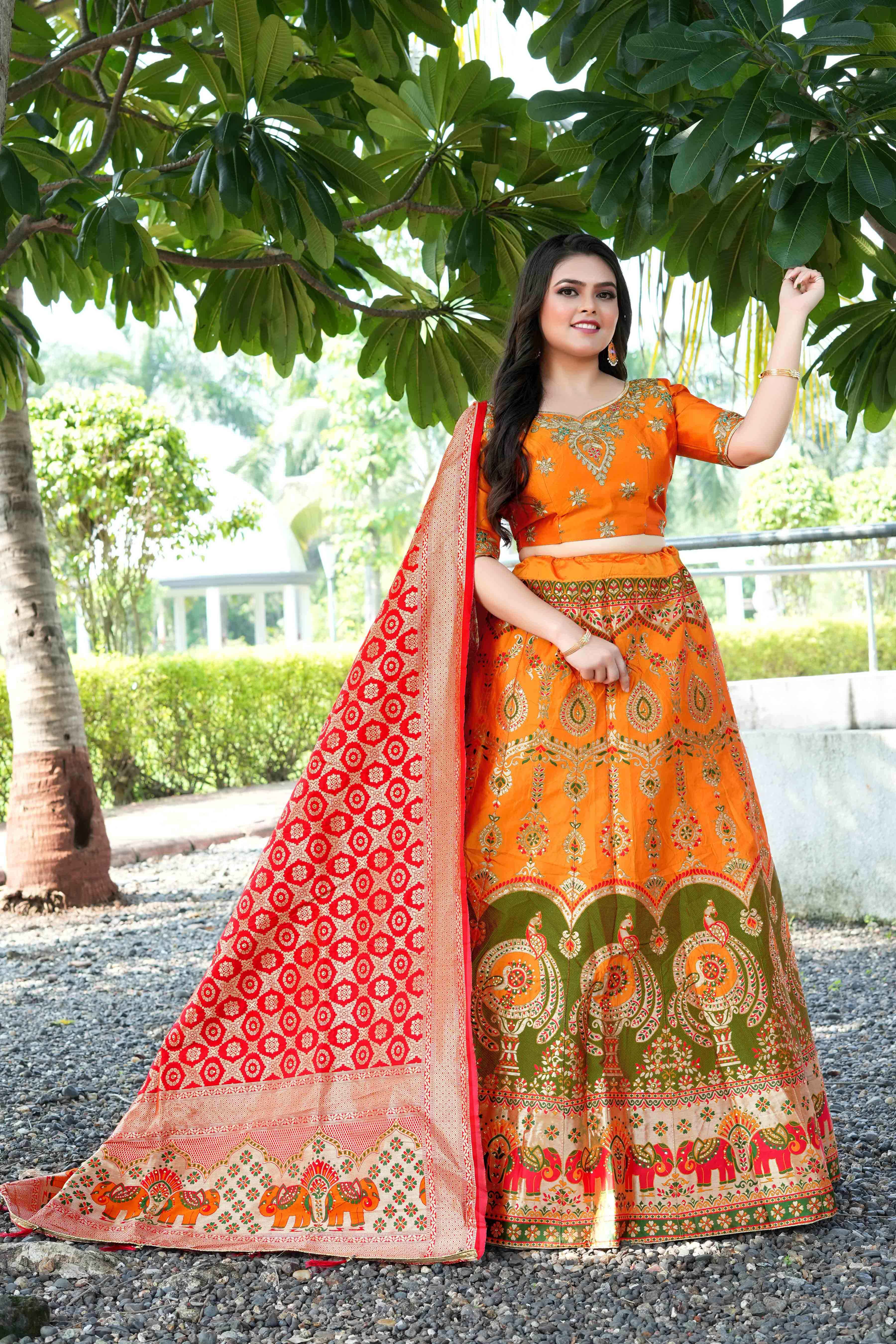 Sajli Yellow Banarasi Zari Weaving Lehenga Choli S43