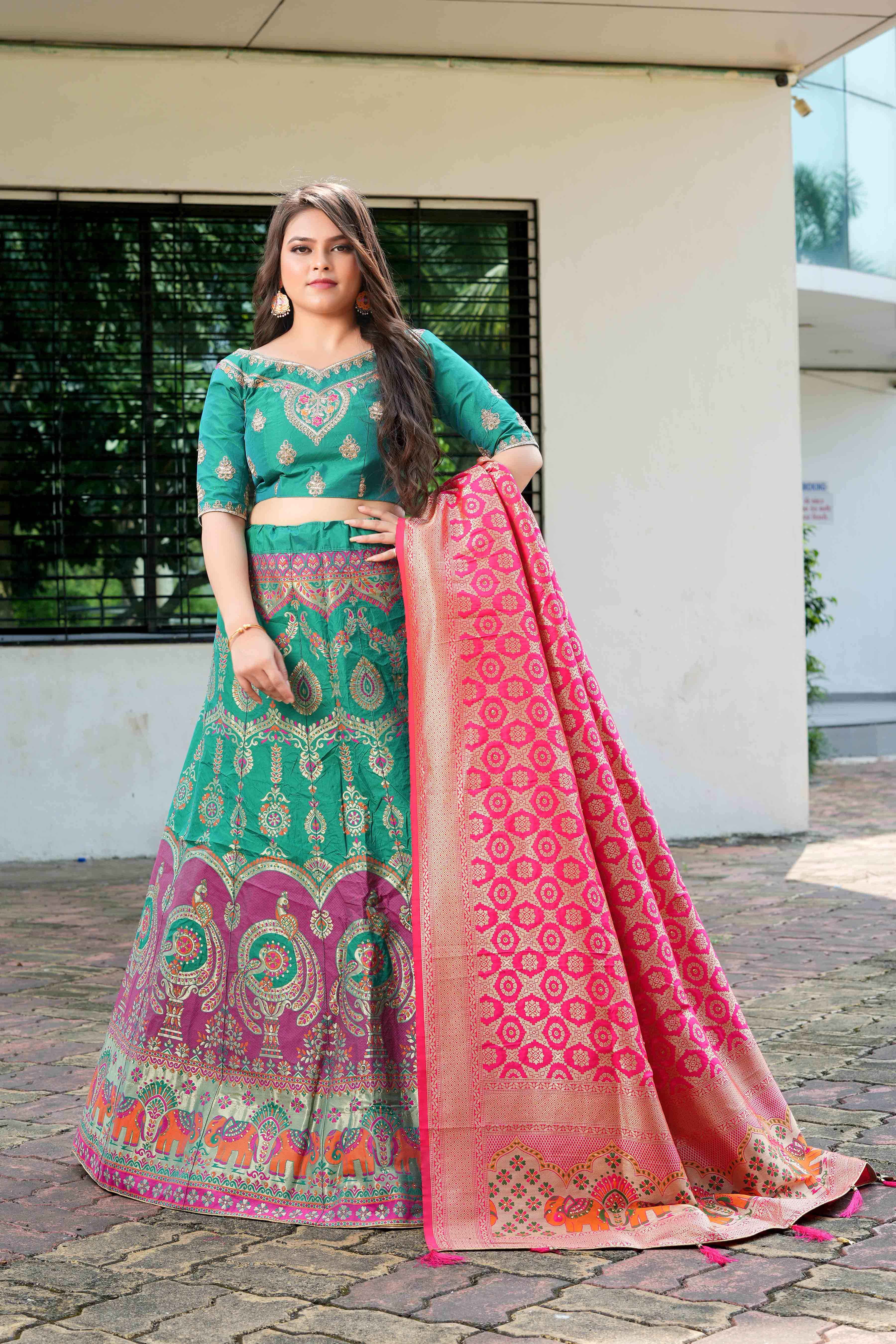 Sajli Rama Banarasi Zari Weaving Lehenga Choli S46