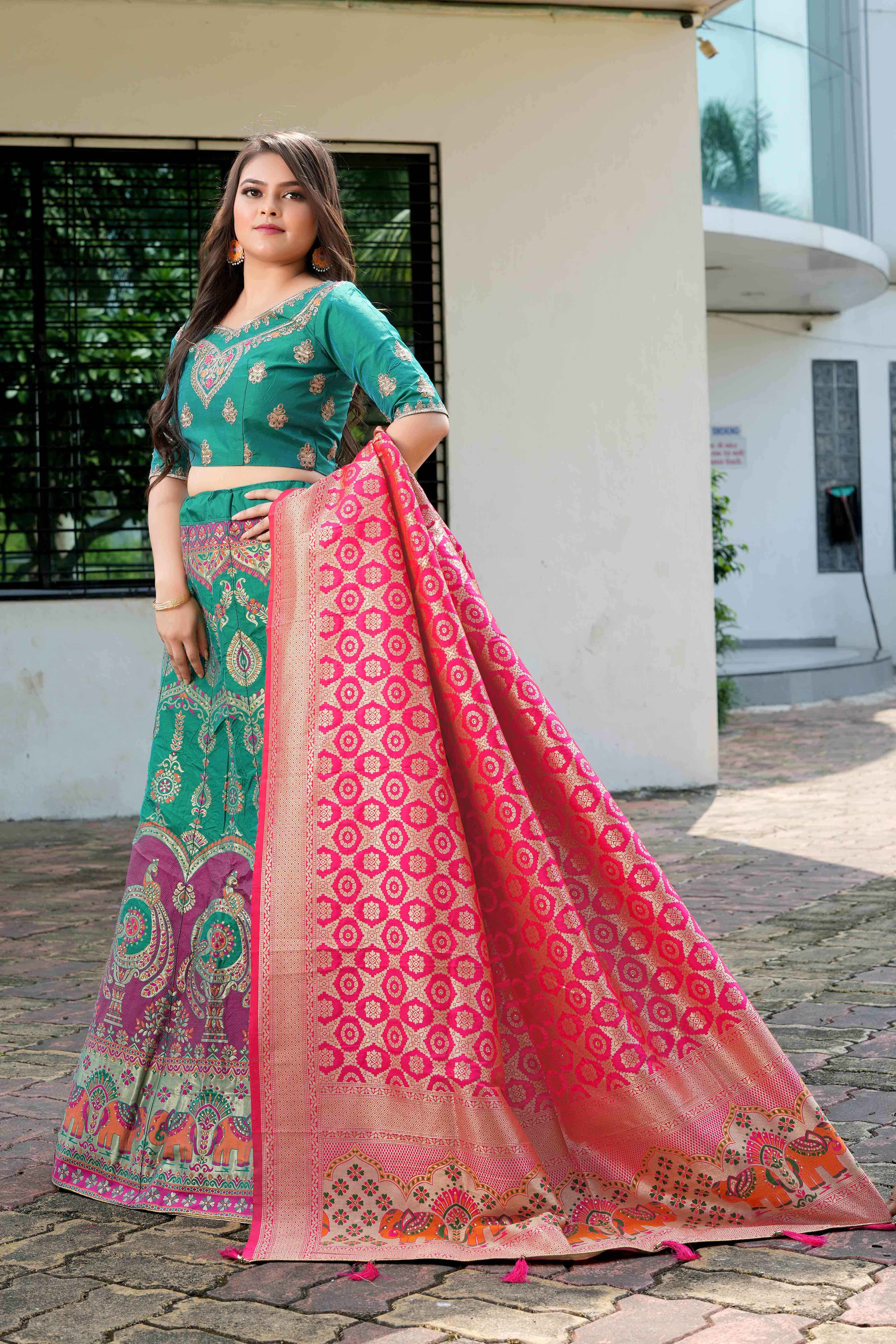 Sajli Rama Banarasi Zari Weaving Lehenga Choli S46