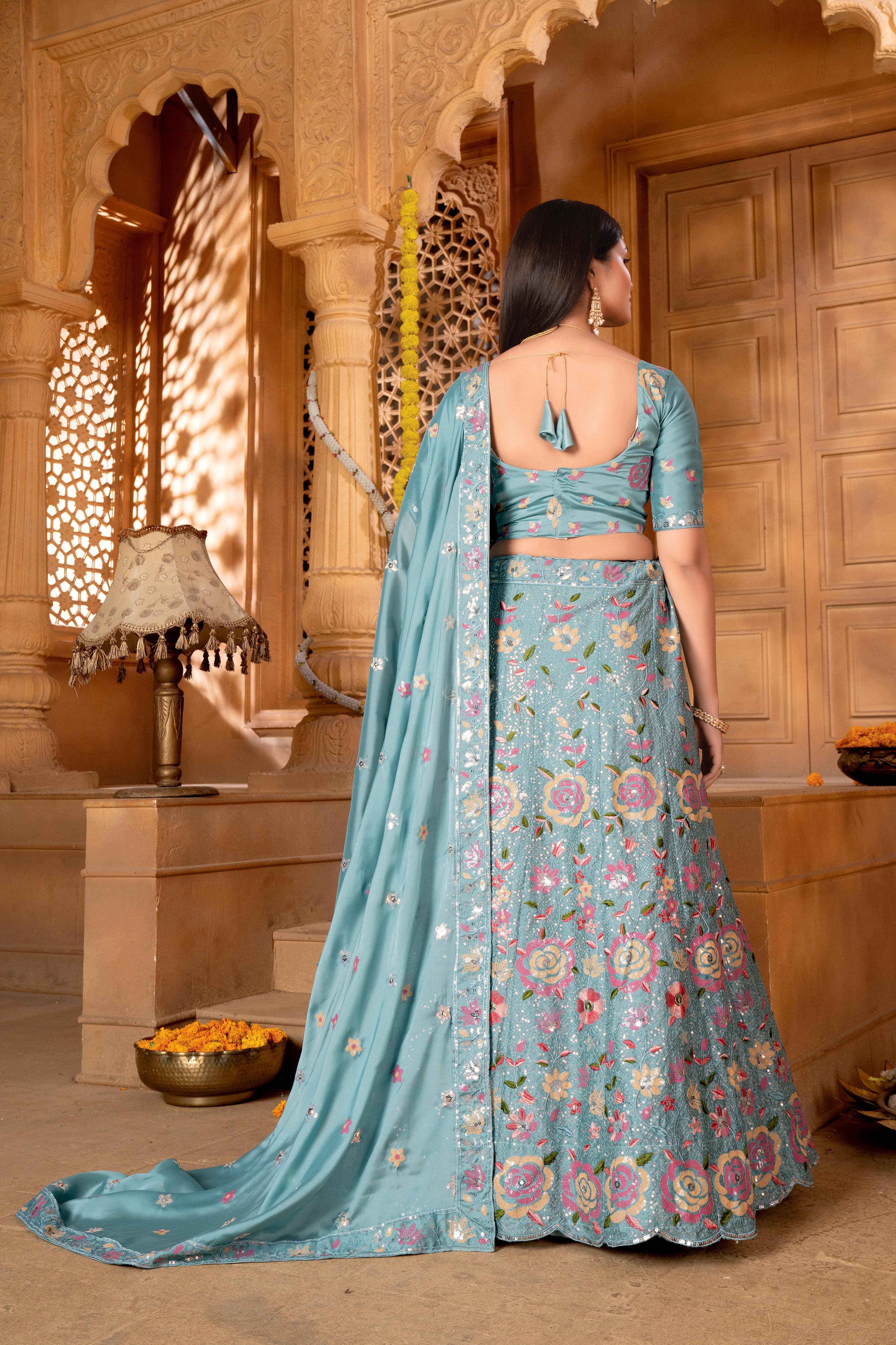 Sajli Sea Green Slim-Georgette Lehenga Choli with Slim-Georgette Dupatta Set S48