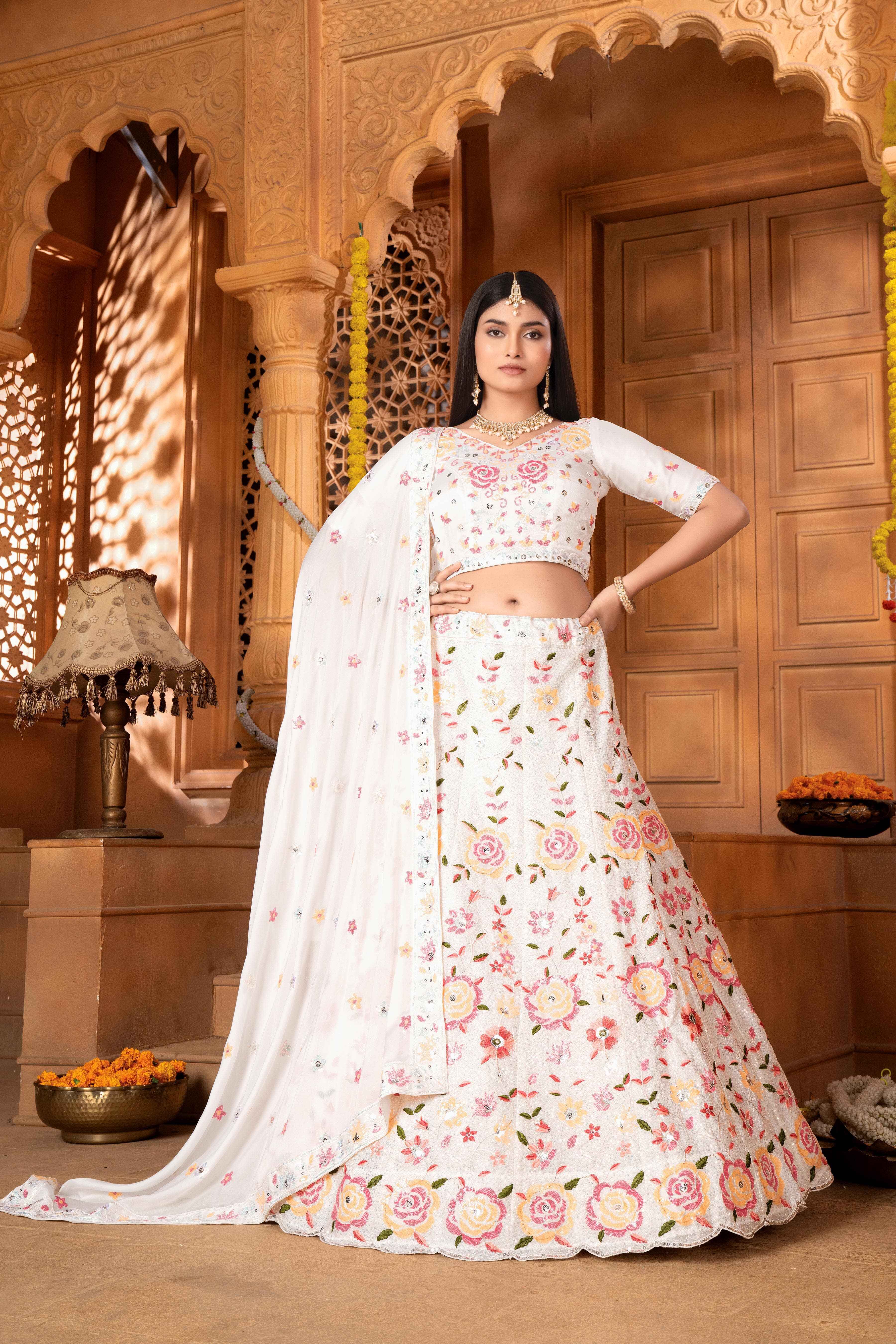 Sajli White Slim-Georgette Lehenga Choli with Slim-Georgette Dupatta Set S49