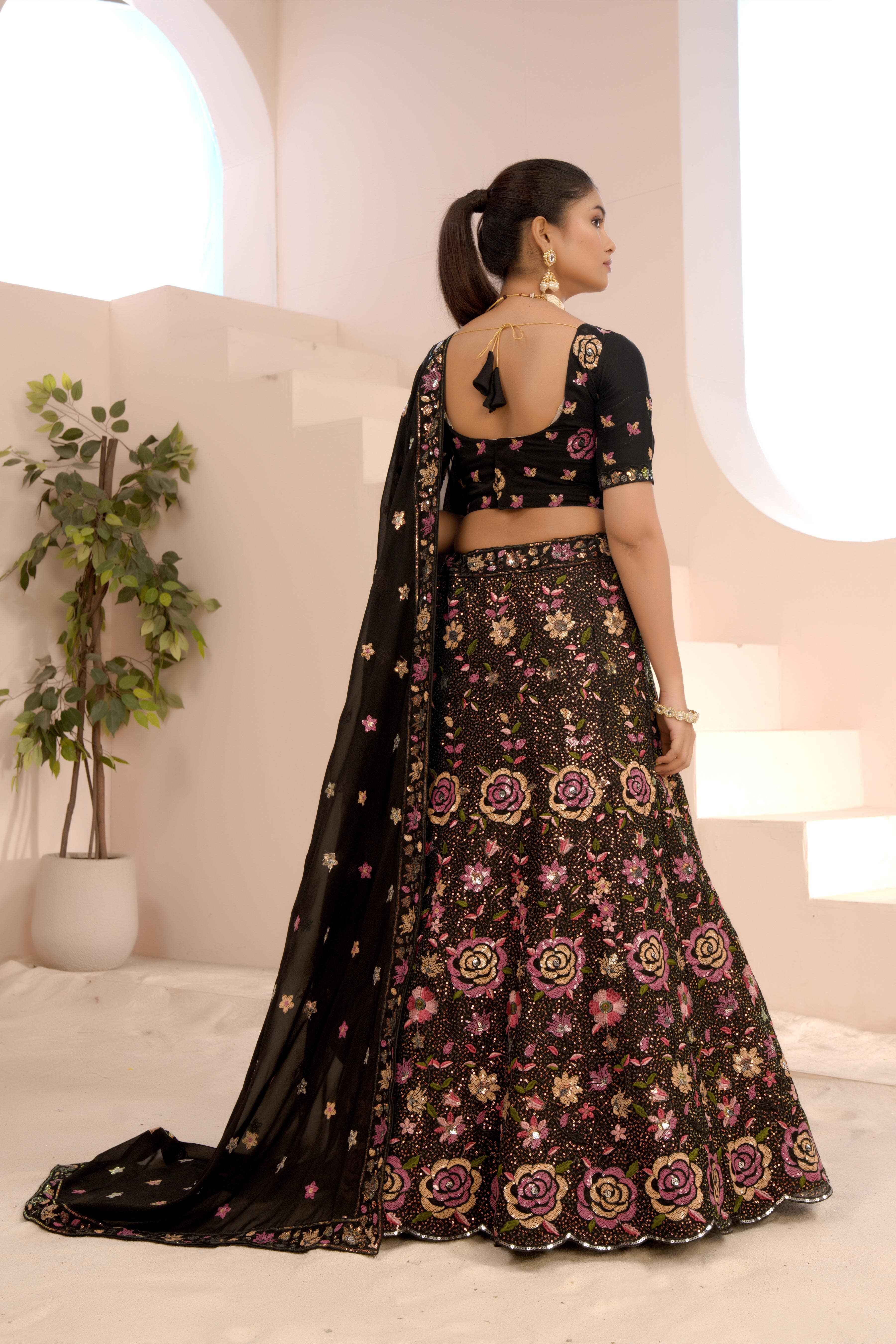 Sajli Black Slim-Georgette Lehenga Choli with Slim-Georgette Dupatta Set S50